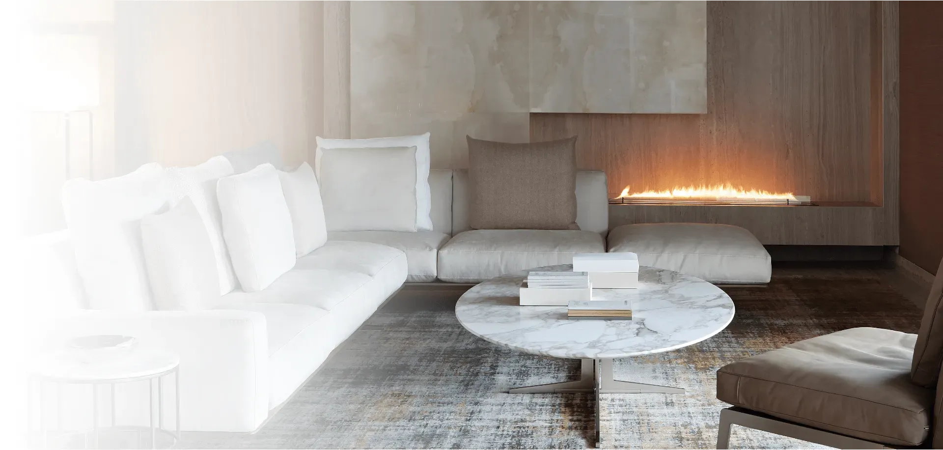 Planika linear bioethanol fireplace in a white living room