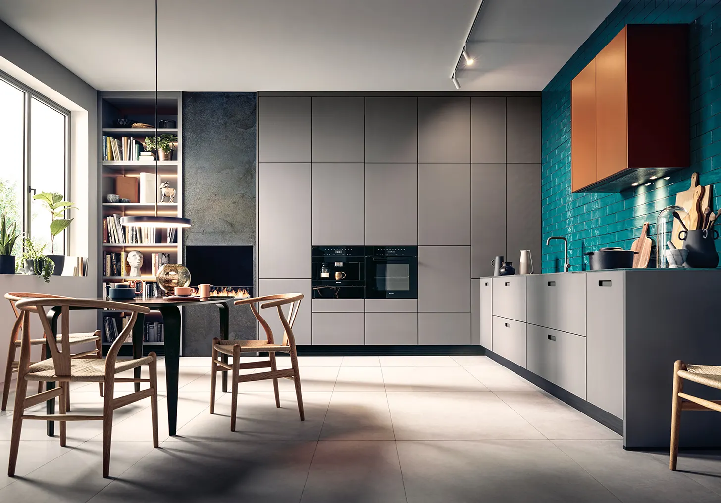 Contemporary kitchen in oak and charcoal