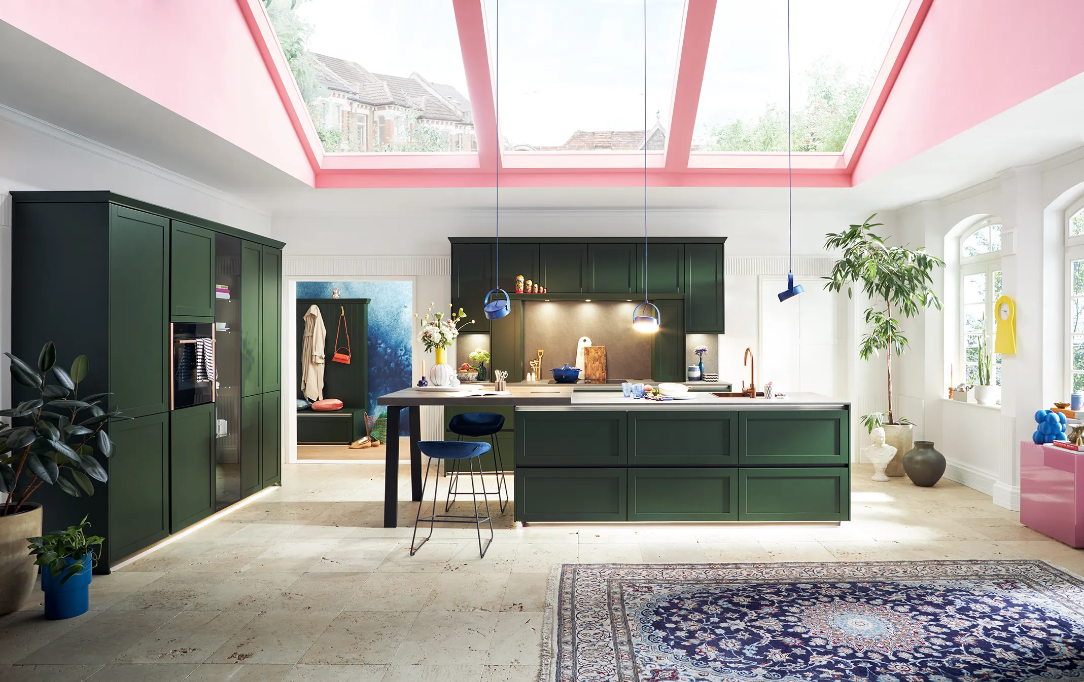 Soft-lit kitchen interior in warm timber tones